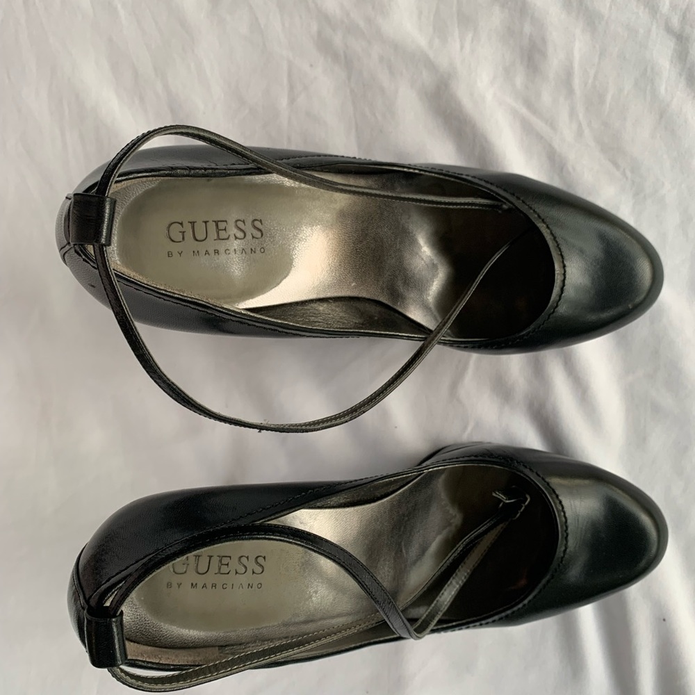 Guess by Marciano Black Leather Ankle-Strap Round-Toe Pumps - Picture 1 of 5